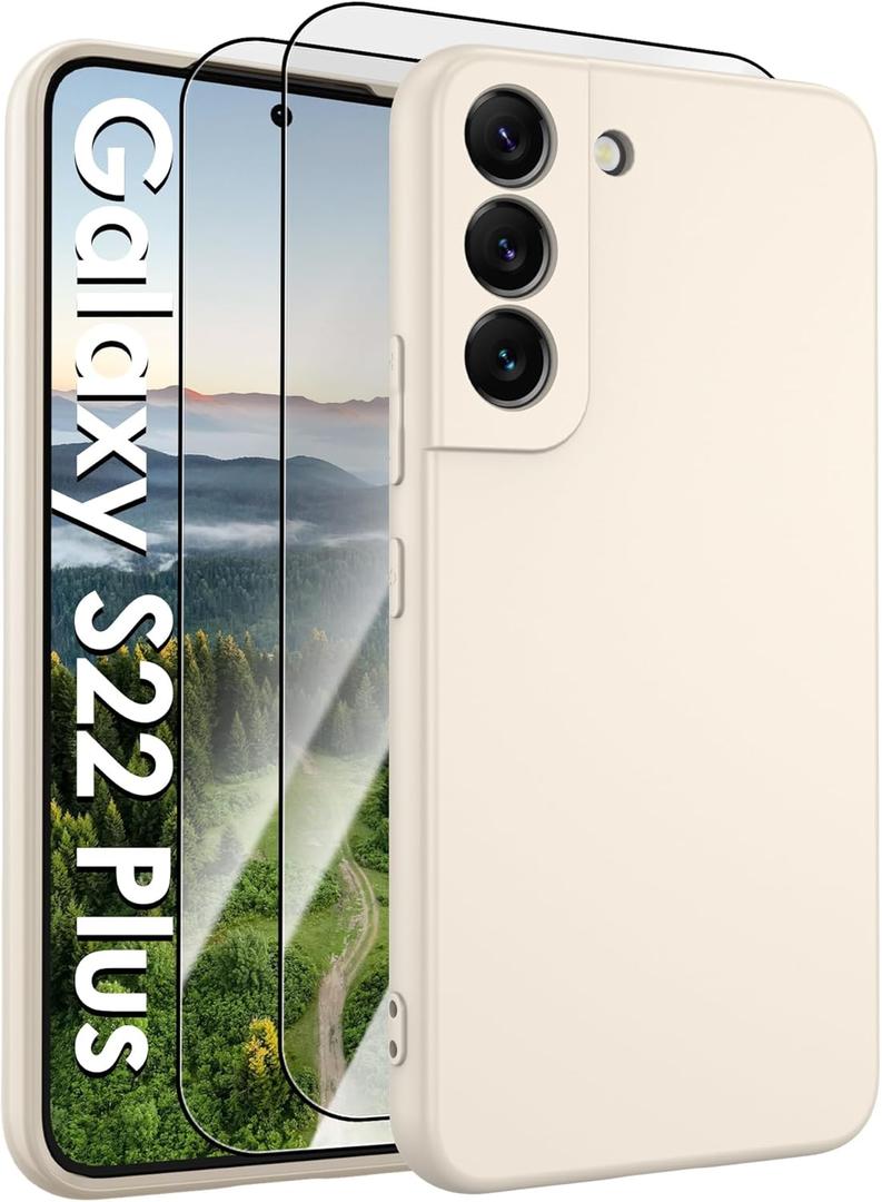 for Samsung Galaxy S22+ 5G Case,Liquid Silicone Upgrade [Soft Anti-Scratch Microfiber Lining][2 HD Screen Protector][Full Camera Protection] Shockproof Phone Case for Samsung S22 Plus 6.6 inch -White