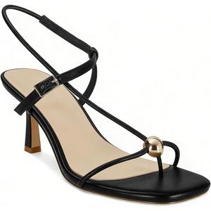 Womens Strappy Kitten Heeled Sandals Square Open Toe Thong Flip Flop Sandals Comfort Summer Dressy Beach Party Shoes (8, Black)