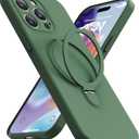 Magnetic Stand for iPhone 15 Pro Case, Liquid Silicone Case, [Compatible with MagSafe][Built-in Kickstand&Ring Holder] Anti-Scratch Soft Microfiber Lining, Midnight Green