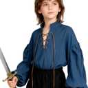 L'VOW Medieval Boys Shirt Renaissance Kids Lace-up Pirate Shirts Retro Viking Colonial Costume Top (6-8 Years)