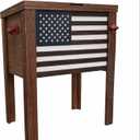 Backyard Expressions Rustic Wooden Patio Cooler with Bottle Opener & Drain Plug – Outdoor Beverage Cooler for Deck, Porch, Patio & Backyard Entertaining (57 Qt American Flag)