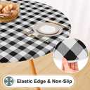 misaya Round Fitted Tablecloth with Elastic Edge, Buffalo Plaid Waterproof Vinyl Flannel Backed Table Cloth Cover Fits 36"x44" Round Tables for Dinner, Outdoor, Picnic, Black White Check