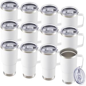 Cool Yoleb 20 oz Tumbler with Handle and Lid Stainless Steel Tumblers Bulk Double Wall Vacuum Insulated Coffee Mug Leak Proof Reusable Water Cups for Hot and Cold Drink, White, 12 pack