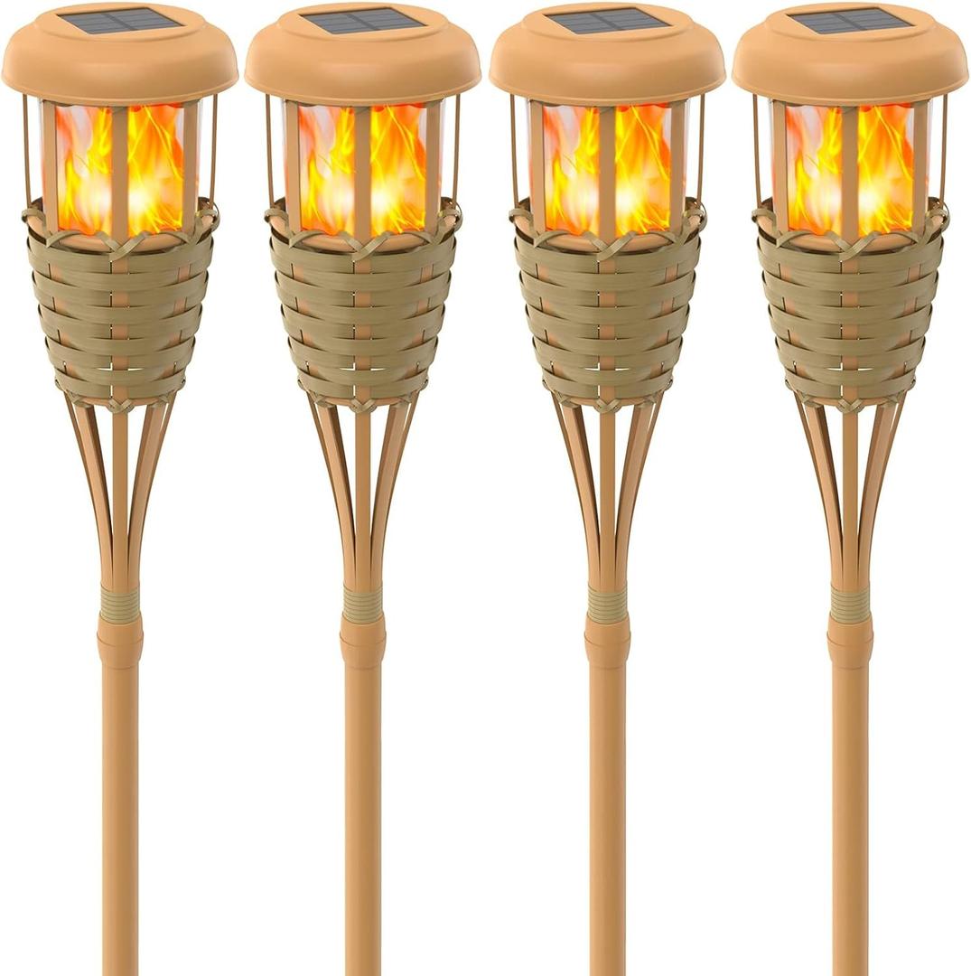 Solar Outdoor Lights, Solar Torch Lights Outdoor Flickering Flame, Outdoor Decorations for Patio Path Yard - 4 Pack