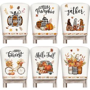 Moukeren Thanksgiving Chair Back Cover Set of 6 Fall Pumpkin Slipcovers Stretch Dining Chair Back Covers Farmhouse Removable Elastic Seat Protector for Home Thanksgiving Harvest Party Kitchen Decor