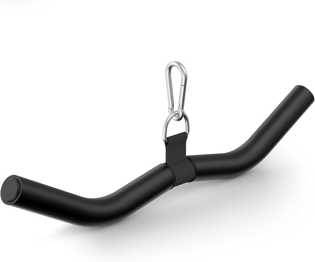 LAT Pulldown Attachments, Black Steel LAT Bar Cable Attachments Handles, Home Gym Cable Machine Accessories, Tricep Rope, Rowing LAT Pull Down Bar, Straight Bar, Double D Handles, Exercise Handles (19in W Bar+Snap Hooks)