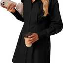 Womens Button Down Shirt Dresses Cotton Button Up Tunics Long Sleeve Solid High Low Blouse Waist Up Dress (S)