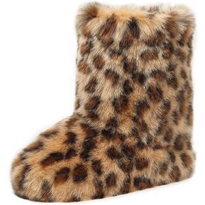 yamerbo Women's Faux Fur Boots Furry Fuzzy Fluffy Y2k Winter Snow Shoes Puffy Warm Short Mid-Calf Boots for Outdoor-Brown (8)