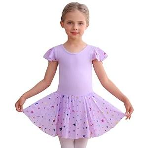 MdnMd Dance Ballet Leotard with Star Moon Sequins Skirt for Toddler Girls Ballerina Dresses Outfit (Lavender Purple, 8-10 Years)