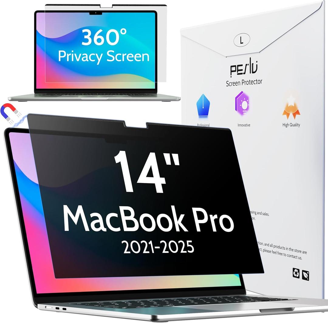 Magnetic 360 Privacy Screen for Macbook Pro 14 Inch (2021-2025, M1, M2, M3, M4, M5), Removable Matte Anti Glare Blue Light Protector 4 Way Private Security Filter for Mac Laptop Computer