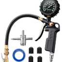 AstroAI Tire Pressure Gauge with Inflator, 100 PSI-ANSI B40.1 Accurate, Large 2.5" Easy Read Glow Dial, Heavy Duty Air Chuck and Compressor Accessories with Rubber Hose and Quick Connect Coupler