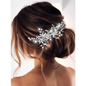 Catery Rhinestones Bridal Hair Comb - Silver Side Wedding Hair Accessory with Beads for Brides, Women, and Girls (A silver)