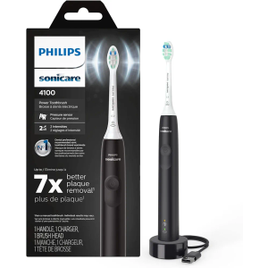 Philips Sonicare 4100 Rechargeable Electric Toothbrush, with Pressure Sensor, 2 Intensity Settings, SmarTimer and QuadPacer, 14-Day Battery Life, Black, Model HX3681/24