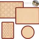 Silicone Baking Mat Set of 4, Nonstick Reusable Macaron Silicone Baking Mat & Round Pizza Mat, Cookie Baking Supplies for Macaroons, Pastry, Pizza, Red