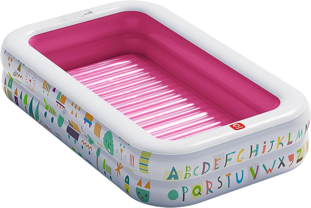 QPAU Kiddie Pool 65" x 39" Inflatable Pool for Kids & Toddlers, Ball Pit & Baby Pool with Soft Floor, Educational Alphabet & Number, Durable Outdoor Play Toys for Backyard & Indoor Fun (Pink)