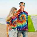 4 Pieces Hippie Costume Set,Tie Dye Button Down Shirt Set,Tie Dye Headband,Rainbow Sunglasses,Peace Sign Necklace (XXXL)