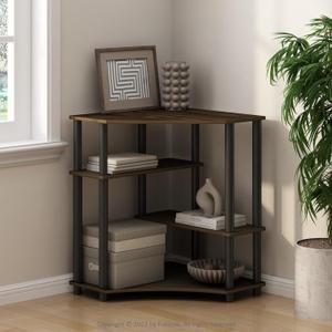 Furinno Turn-N-Tube Storage Shelves, 4-Tier Corner Shelf, Toolless Assembly Display Rack, Corner Bookshelf for Small Space, for Organization and Storage, Living Room, Home Office, Columbia Walnut
