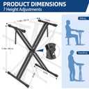 GLEAM Keyboard Stand, Iron Digital Piano Stand with Locking Straps - Heavy Duty, Double X Style, Fits 54-88 Key Electric Pianos, DJ, Turntables, Synths and Midi Keyboards. Load Capacity 100LB