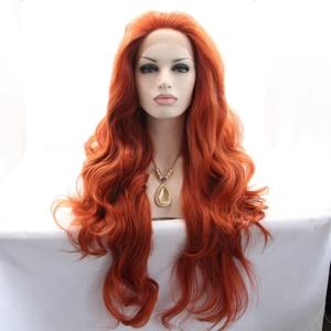 xiweiya Copper Red Lace Front Wig Long Wave Auburn Synthetic 13x4 Lace Front Wigs Reddish Brown Hair Glueless Wig Ginger Hair Free Part Heat Resistant 180% Density Wig for Women Drag Queen 26inch