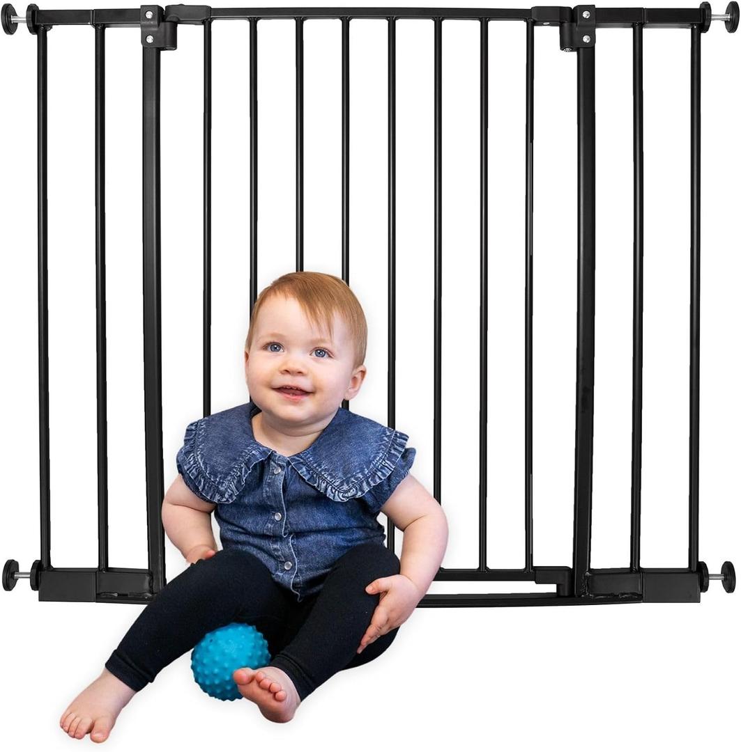 Toddleroo by North States - StepSafe Auto-Close Baby Gate: Pressure or Hardware Mount Metal Safety Gate with Swing Control - Adjustable 29-38 Inches Wide; 30 Inches Tall - Black