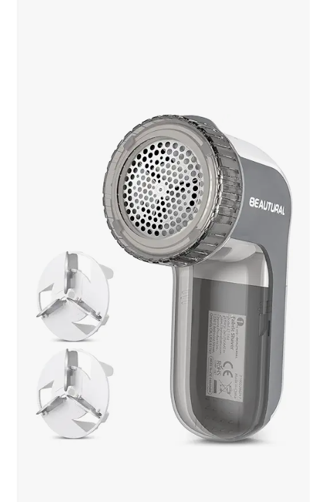 BEAUTURAL Fabric Shaver and Lint Remover, Sweater Defuzzer with 2Speeds, 2 Replaceable Stainless Steel Blades, Battery Operated, Remove Clothes Fuzz, Lint Balls, Pills, Bobbles Gray
