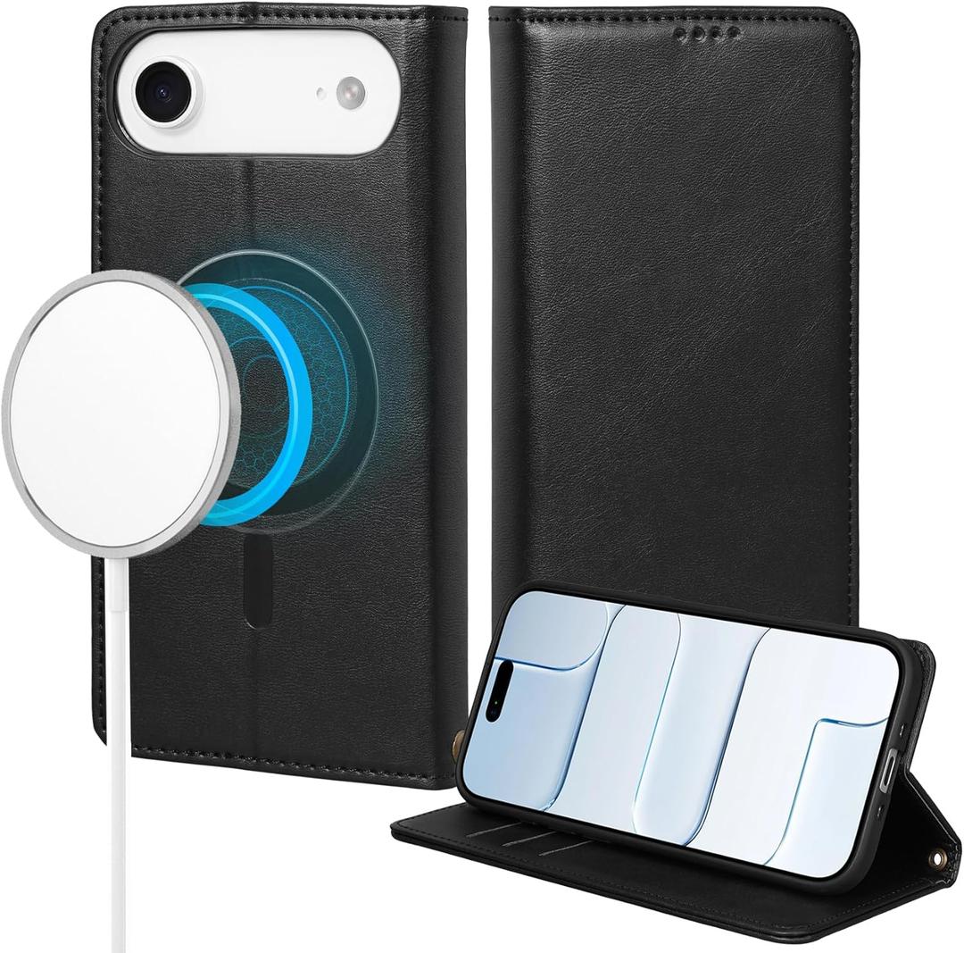 2 x Rssviss for iPhone Air Wallet Case, Flip Folio Case Compatible with Magsafe, RFID Blocking Card Holder Kickstand, Shockproof iPhone Cover Men Women for iPhone Air 6.5" Black