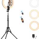 12" Selfie Ring Light with 63" Tripod Stand/Phone Holder, QEUOOIY 20W LED Circle Lights Dimmable 3000-6500K with Remote Control and Built-in Rechargeable Battery for Vlog, Makeup, YouTube, Camera
