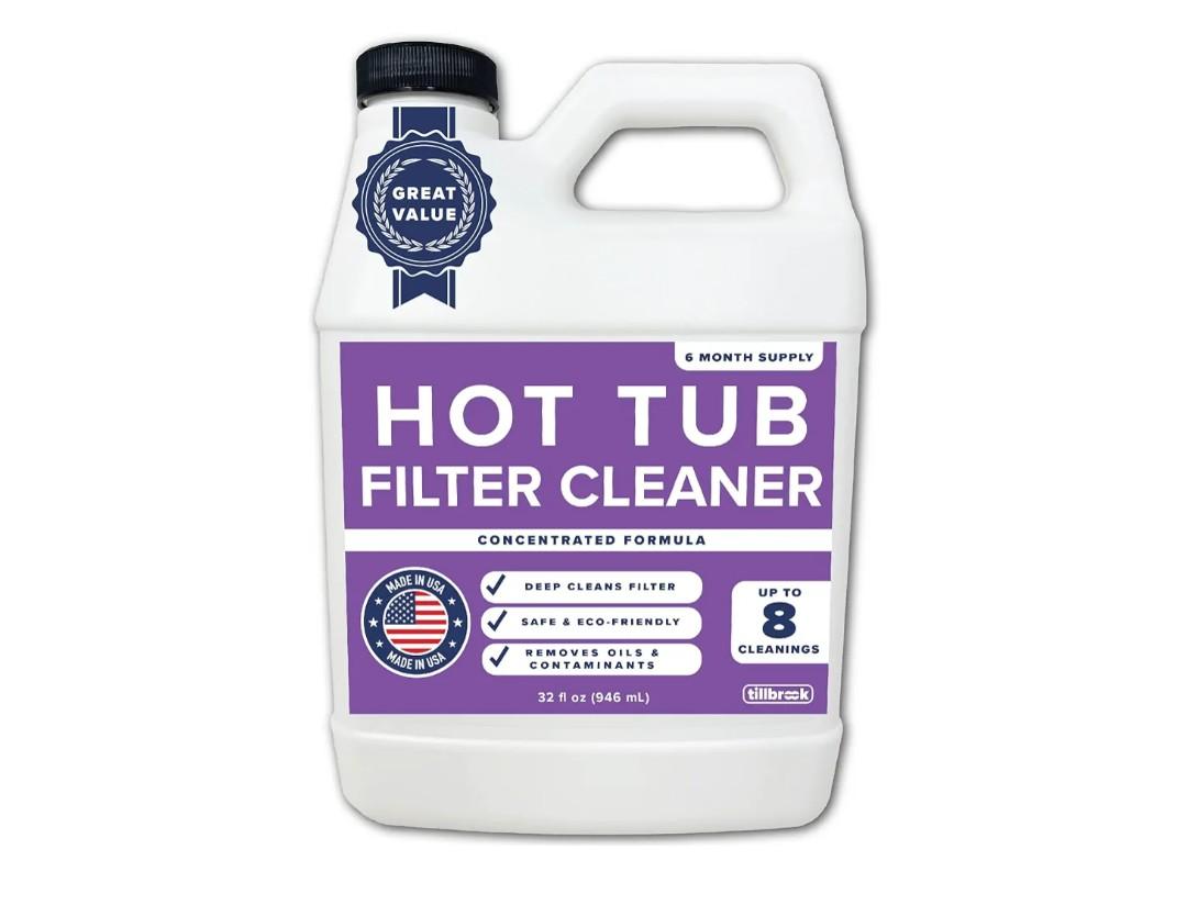 Hot Tub Filter Cleaner - 6 Month Supply - 4 to 8 Uses - 32 oz Spa Filter Cartridge Cleaner - Hot Tub & Pool Filter Cleaner Soaking Solution - No Residue or Foam - Restores Filter - Safe & Non-Toxic