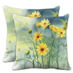 Buxainnsg Dreamly Spring Throw Pillow Covers 18x18 in Green and Yellow Floral Throw Pillow Covers 18x18 Set of 2 Rustic Flower Pillows Cover Farmhouse Sunflower Daisy Wildflower Pillows Cover Decor