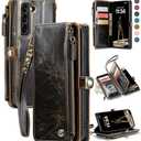 Defencase Compatible with Samsung Galaxy S22 Plus Case Wallet with RFID Blocking Card Holder for Women, PU Leather Magnetic Snap Flip Zipper Strap Phone Case Fit for Galaxy S22 Plus 5G 6.6", Coffee