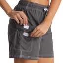 unitop Womens Bathing Boardshorts Swim Shorts Quick Dry with Lining (Large, Gray(side Velcro Pocket))