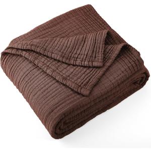 Carriediosa 100% Cotton Muslin Throw Blanket 66" X 90" Twin XL Size4-Layers Summer Gauze Throws for Bed CouchSoft Lightweight Breathable Linen Blankets Bedspread for Adults All Season, Dark Brown