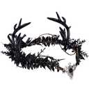 Gothic Black Antler Crown - Dark Elf Headpiece Forest Fairy Headband Fae Deer Horns Circlet for Women Renaissance Renfaire Cosplay Goth Wedding Halloween