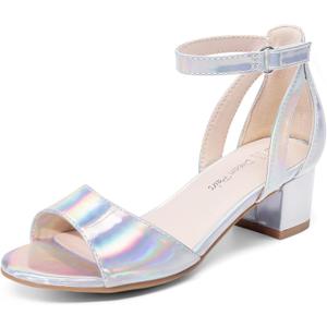 DREAM PAIRS Girls Sandals Chunky Pump Ankle Strap High Heels Dress Open Toe Flower Wedding Party for Little Big Kid, Size 13