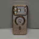 Bonoma Compatible with iPhone 15 Pro Case Support for MagSafe, Plating Heart Glitter Magnetic 2* Screen Protector TPU Camera Protection Back Cover for Girls Women -Gold