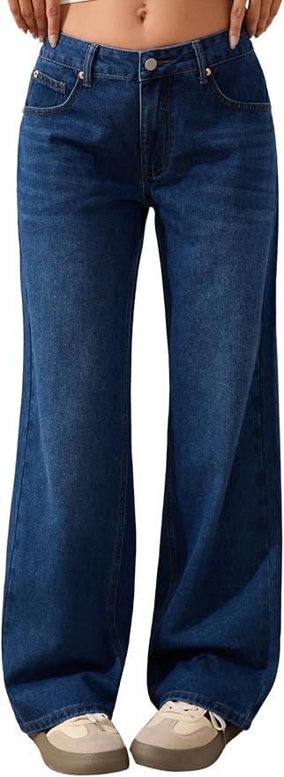 Low Rise Baggy Jeans for Women Y2K Vintage Wide Leg Loose Fit Straight Denim Pants Casual Trousers, 14