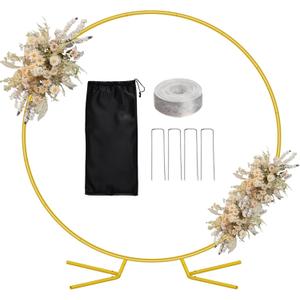 WellSign Arch Backdrop Stand for Parties, 7.2FT Metal Circle Balloon Arch Stand Kit, Gold Round Wedding Arch Frame for Wedding Birthday Party Bridal Shower Anniversary Ceremony Decoration