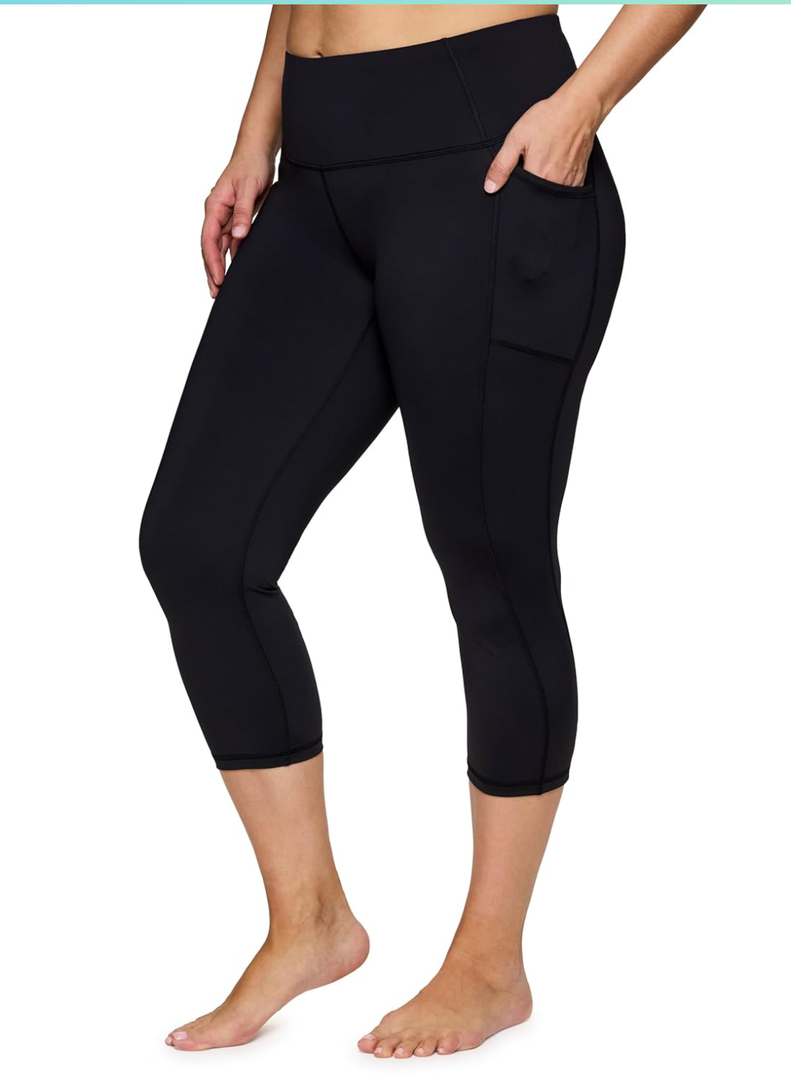 Activewear Plus Size Legging for Women in Capri Length High Waist Squat Proof Running Yoga Pants with Pockets, Size XL