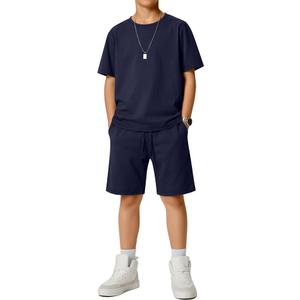 Boys' 2 Piece Outfits Set Summer Short Sleeve Crew Neck T shirts and Shorts Kids Casual Clothes 11-12Y