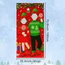 Christmas Couple Elf Photo Door Banner 35x71inch Holiday Backdrop Party Decorations Santa Background Supplies Photography Props Indoor Outdoor