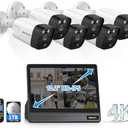 4K PoE Security Camera System Surveillance, 8CH NVR with 10.2" IPS Monitor | Home Surveillance Cameras, 130° Wide Angle, AI Human Detection, Two-Way Audio, No Monthly Fee,Wired Cameras