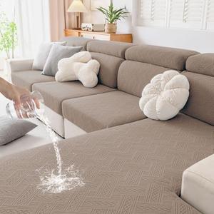 hyha Waterproof Couch Cushion Covers, Waterproof Sectional Couch Covers for 2 Cushion Sofa for Pets, Stretch Sofa Slipcover Washable with Elastic Bottom(Medium, Camel), PCS 1