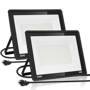 Yaaluoney 300W LED Flood Lights 2 Pack Outdoor Use IP66 Waterproof Security Lighting with Plug Super Bright 6000K Daylight White Floodlights for arage, Yard, Garden, Stadium, Playground, Arena
