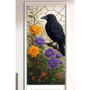 Raven Window Film Gothic Stained Glass Style Privacy Panel Static Cling Decorative Cover for Entryway Door Study Room Library 17.7x39.3 inch