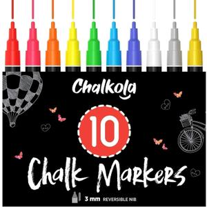 Liquid Chalk Markers (10 Pack) with Gold & Silver - Fine Tip Dry Erase Marker Pens for Blackboard, Windows, Chalkboard Signs, Bistro - 3mm Reversible Tip