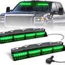 HLauto 6Z4J Emergency Dash Strobe Lights: 2x16.8 inch Green Safety Lights, 48 LED Flashing Warning Hazard Interior Windshield Visor Traffic Light Bar for Trucks, Construction Vehicles