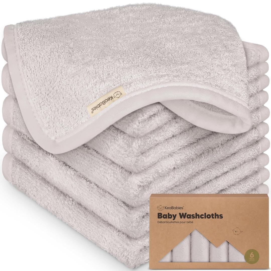6-Pack Baby Washcloths - Soft Absorbent Viscose from Bamboo Wash Cloths for Babies, Kids, Toddlers, Infant, Newborn Bath Towels, Gentle on Sensitive Skin, 10x10 Reusable Face Towels(Heather)