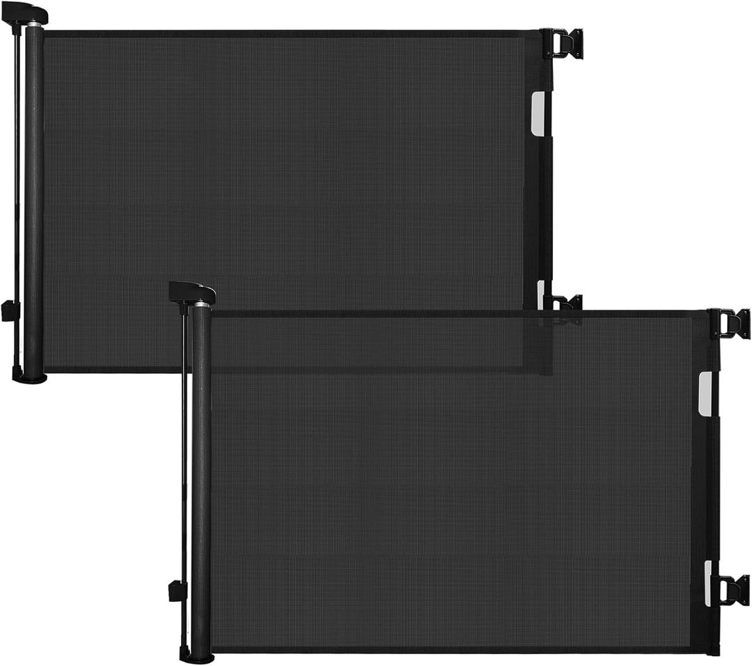 2-Pack Retractable Baby Gate for Stairs-33Height, Expands up to 55Width-Safety Gate for Infants, Toddlers, Dogs & Pets-Easy Install, Secure Closure, Black Mesh Design for Indoor & Outdoor Use