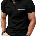 ZITY Mens Polo Shirts Quarter Zip Shirts Casual Classic Lightweight Short Sleeve Golf Collared Shirt with Pocket,2XL