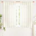 YoungsTex Ivory Linen Curtains 45 Inch Length, Short Light Filtering Drapes Semi Sheer with Rod Pocket Back Tab for Living Room Windows, 2 Panels, 42 X 45 Inch